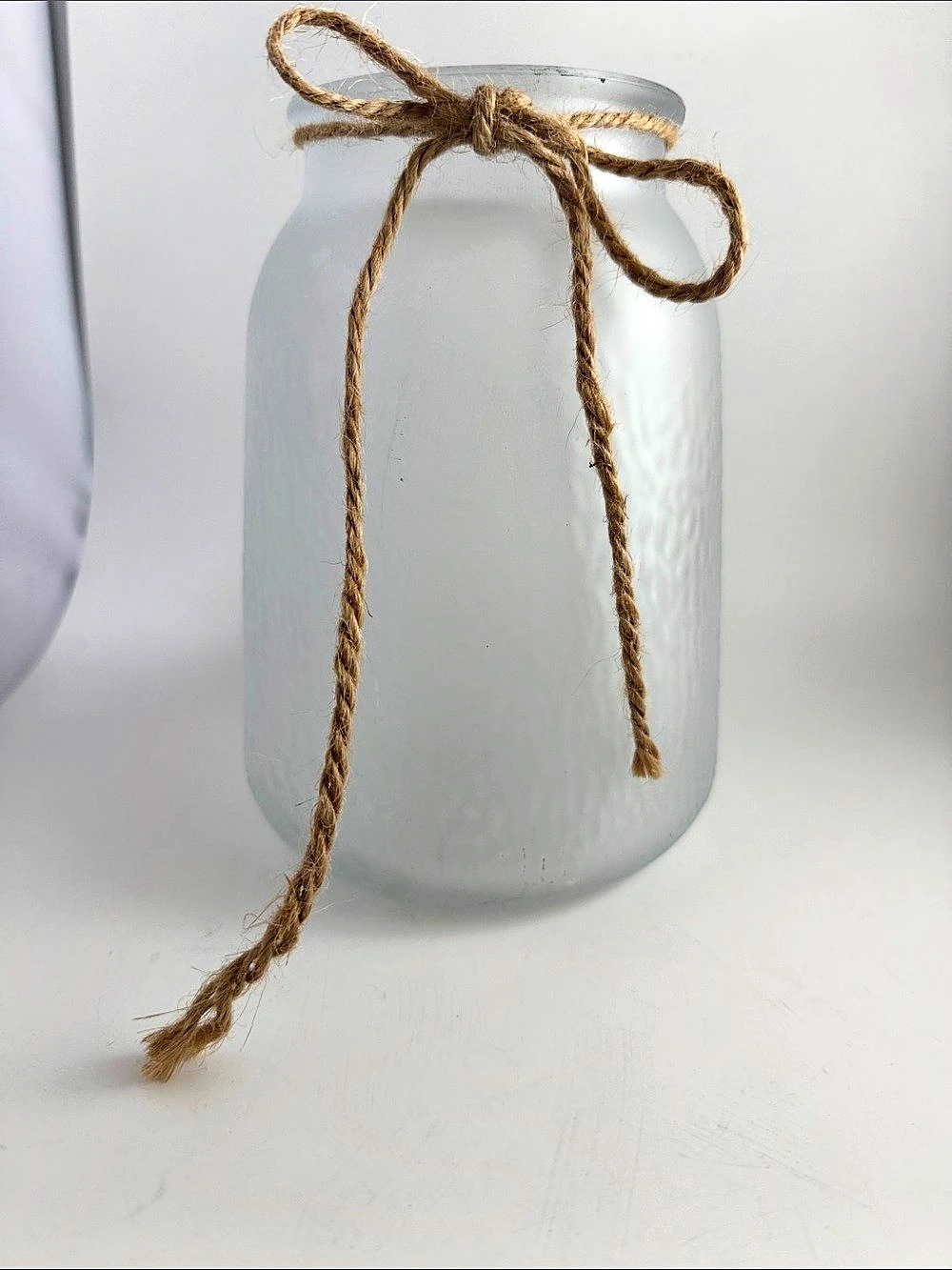 Frosted Glass Vase with Twine in White